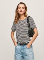 Pepe Jeans raidallinen printti t-paita naiset musta TB00459
