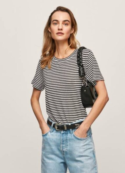 Pepe Jeans raidallinen printti t-paita naiset musta TB00459
