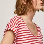 Pepe Jeans raidallinen printti t-paita naiset studio punainen TB00446
