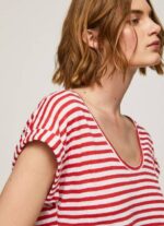 Pepe Jeans raidallinen printti t-paita naiset studio punainen TB00446