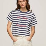 Pepe Jeans raidallinen printti t-paita naiset valtameri TB00450