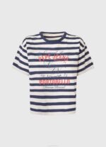 Pepe Jeans raidallinen printti t-paita naiset valtameri TB00450 - Image 5