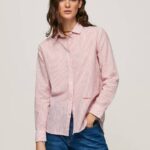 Pepe Jeans raidallinen puuvillavoile paita naiset studio punainen TB00348