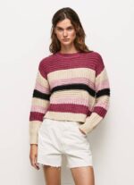 Pepe Jeans raidallinen pyöreäpääntie jersey naiset tumma poskipuna TB00262 - Image 2