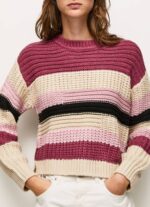 Pepe Jeans raidallinen pyöreäpääntie jersey naiset tumma poskipuna TB00262 - Image 3