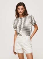 Pepe Jeans röyhelöhihainen raidallinen t-paita naiset musta TB00391 - Image 2