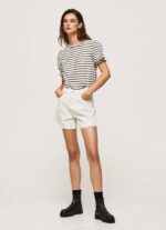 Pepe Jeans röyhelöhihainen raidallinen t-paita naiset musta TB00391