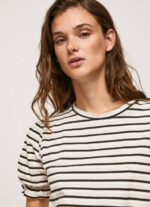 Pepe Jeans röyhelöhihainen raidallinen t-paita naiset musta TB00391 - Image 3