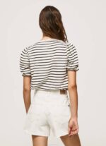 Pepe Jeans röyhelöhihainen raidallinen t-paita naiset musta TB00391 - Image 4