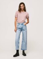 Pepe Jeans röyhelöhihainen raidallinen t-paita naiset tumma poskipuna TB00392 - Image 2