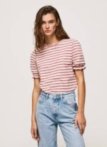 Pepe Jeans röyhelöhihainen raidallinen t-paita naiset tumma poskipuna TB00392