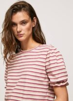 Pepe Jeans röyhelöhihainen raidallinen t-paita naiset tumma poskipuna TB00392 - Image 3