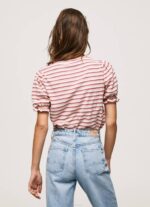 Pepe Jeans röyhelöhihainen raidallinen t-paita naiset tumma poskipuna TB00392 - Image 4