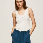 Pepe Jeans röyhelöinen kaula-aukkoinen t-paita naiset valkoinen TB00390