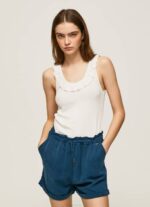 Pepe Jeans röyhelöinen kaula-aukkoinen t-paita naiset valkoinen TB00390