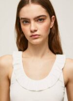 Pepe Jeans röyhelöinen kaula-aukkoinen t-paita naiset valkoinen TB00390 - Image 3