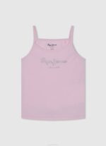 Pepe Jeans strassilogoinen puuvillainen t-paita tyttö pehmeä pinkki TB001431 - Image 3