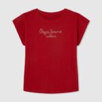 Pepe Jeans strassilogoinen puuvillainen t-paita tyttö studio punainen TB001450