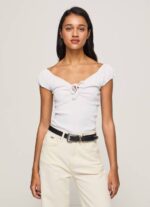Pepe Jeans sweetheart-kaula-aukkoinen t-paita naiset valkoinen TB00462 - Image 3
