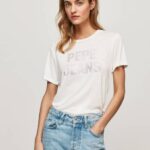 Pepe Jeans t-paita strassiprintillä logolla naiset valkoinen TB00451