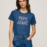 Pepe Jeans t-paita strassiprintillä logolla naiset valtameri TB00443