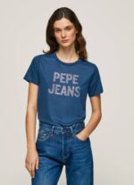 Pepe Jeans t-paita strassiprintillä logolla naiset valtameri TB00443