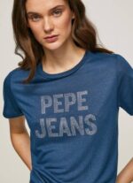 Pepe Jeans t-paita strassiprintillä logolla naiset valtameri TB00443 - Image 3