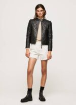 Pepe Jeans timanttimuotoinen nahkatakki naiset musta TB00140 - Image 2