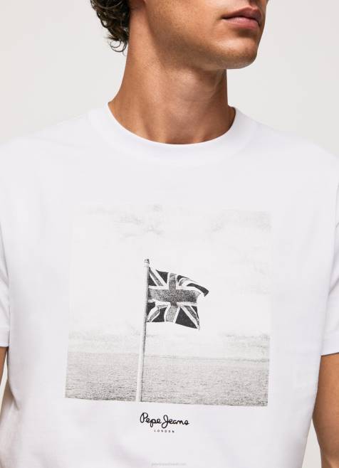 Pepe Jeans Union Jack flag puuvillainen t-paita miehet valkoinen TB00945 - Image 3