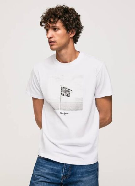 Pepe Jeans Union Jack flag puuvillainen t-paita miehet valkoinen TB00945