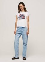 Pepe Jeans Union Jack -printti t-paita naiset valkoinen TB00415 - Image 2
