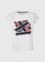 Pepe Jeans Union Jack -printti t-paita naiset valkoinen TB00415 - Image 5