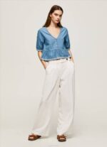 Pepe Jeans v-kaula-aukkoinen denimpusero naiset sininen TB00369 - Image 2
