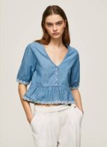 Pepe Jeans v-kaula-aukkoinen denimpusero naiset sininen TB00369