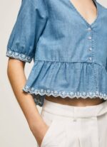 Pepe Jeans v-kaula-aukkoinen denimpusero naiset sininen TB00369 - Image 3