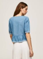 Pepe Jeans v-kaula-aukkoinen denimpusero naiset sininen TB00369 - Image 4
