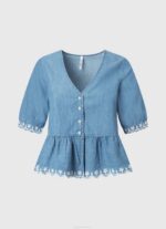Pepe Jeans v-kaula-aukkoinen denimpusero naiset sininen TB00369 - Image 5
