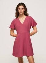 Pepe Jeans v-kaula-aukkoinen lyhyt mekko naiset tumma poskipuna TB00196 - Image 2