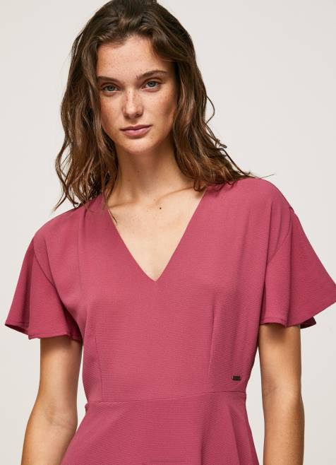 Pepe Jeans v-kaula-aukkoinen lyhyt mekko naiset tumma poskipuna TB00196 - Image 3