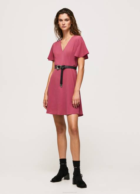 Pepe Jeans v-kaula-aukkoinen lyhyt mekko naiset tumma poskipuna TB00196 - Image 1