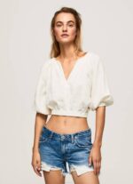 Pepe Jeans V-pääntie lyhennetty istuva toppi naiset mousse TB00354 - Image 3