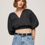 Pepe Jeans V-pääntie lyhennetty istuva toppi naiset musta TB00374