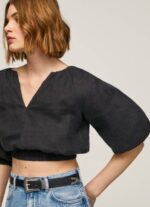 Pepe Jeans V-pääntie lyhennetty istuva toppi naiset musta TB00374 - Image 3