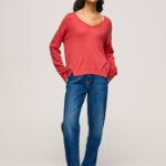 Pepe Jeans v-pääntie rento malli naiset studio punainen TB00258