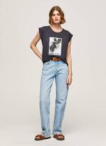 Pepe Jeans valokuvaprintti t-paita naiset pesty mustaksi TB00388 - Image 2