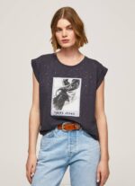 Pepe Jeans valokuvaprintti t-paita naiset pesty mustaksi TB00388