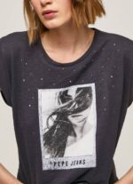 Pepe Jeans valokuvaprintti t-paita naiset pesty mustaksi TB00388 - Image 3