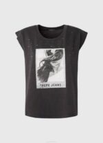 Pepe Jeans valokuvaprintti t-paita naiset pesty mustaksi TB00388 - Image 5