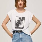 Pepe Jeans valokuvaprintti t-paita naiset valkoinen TB00387