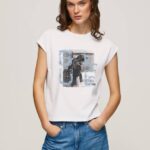 Pepe Jeans valokuvaprintti t-paita naiset valkoinen TB00410